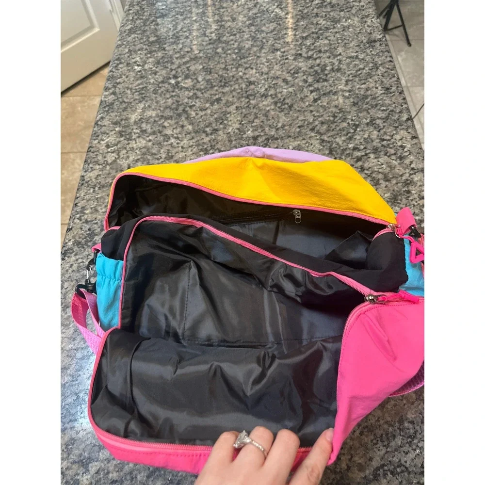 Xi Peng Bag Colorblock Duffle Bag Nylon Travel Gym Pink Multi 90s Style